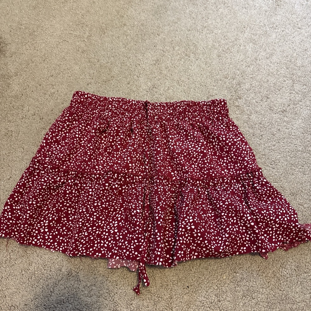 SHEIN Red White Ditsy Ruffle Skort